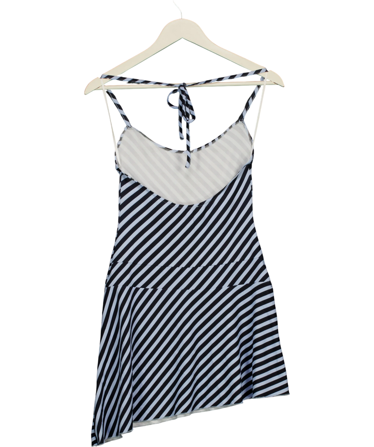 WHITE FOX Blue Sure Thing Asymmetric Striped Mini Dress Blue, size UK S — back