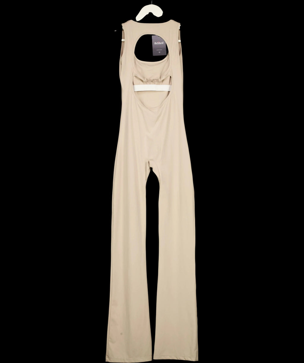 NKD Apparel Beige Cut-Out Back Flared Leg Jumpsuit Sand BEIGE, size UK S — label