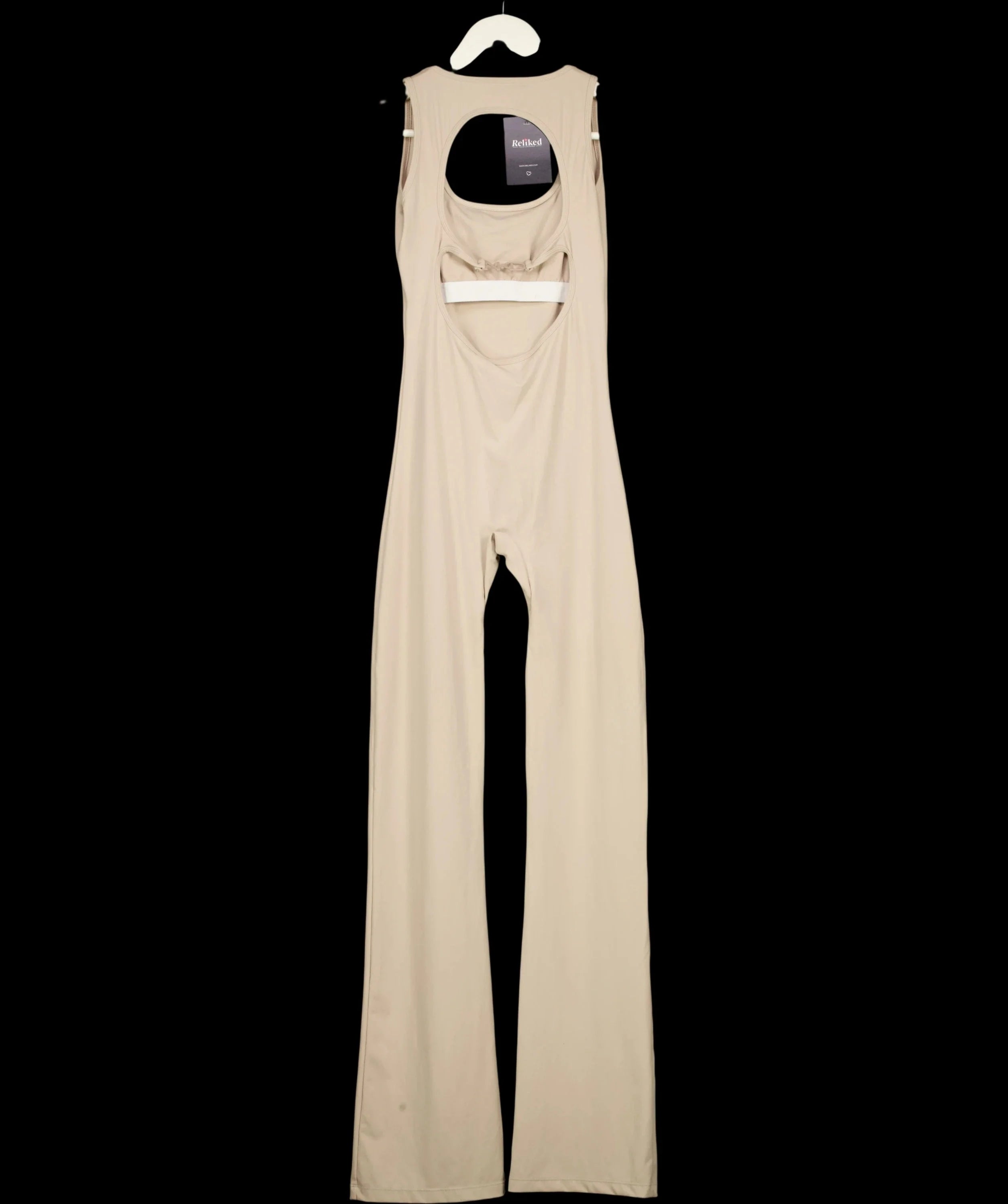 NKD Apparel Beige Cut-Out Back Flared Leg Jumpsuit Sand BEIGE, size UK S — label
