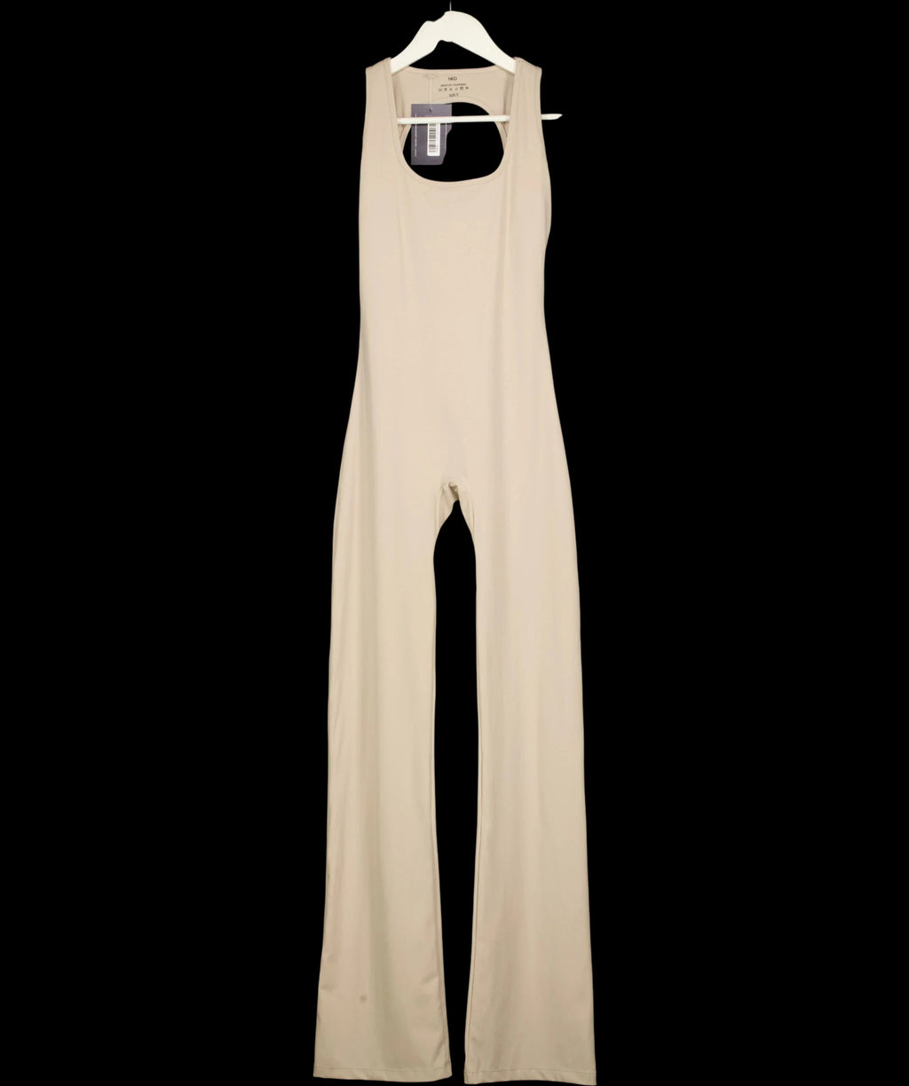 NKD Apparel Beige Cut-Out Back Flared Leg Jumpsuit Sand BEIGE, size UK S — care label