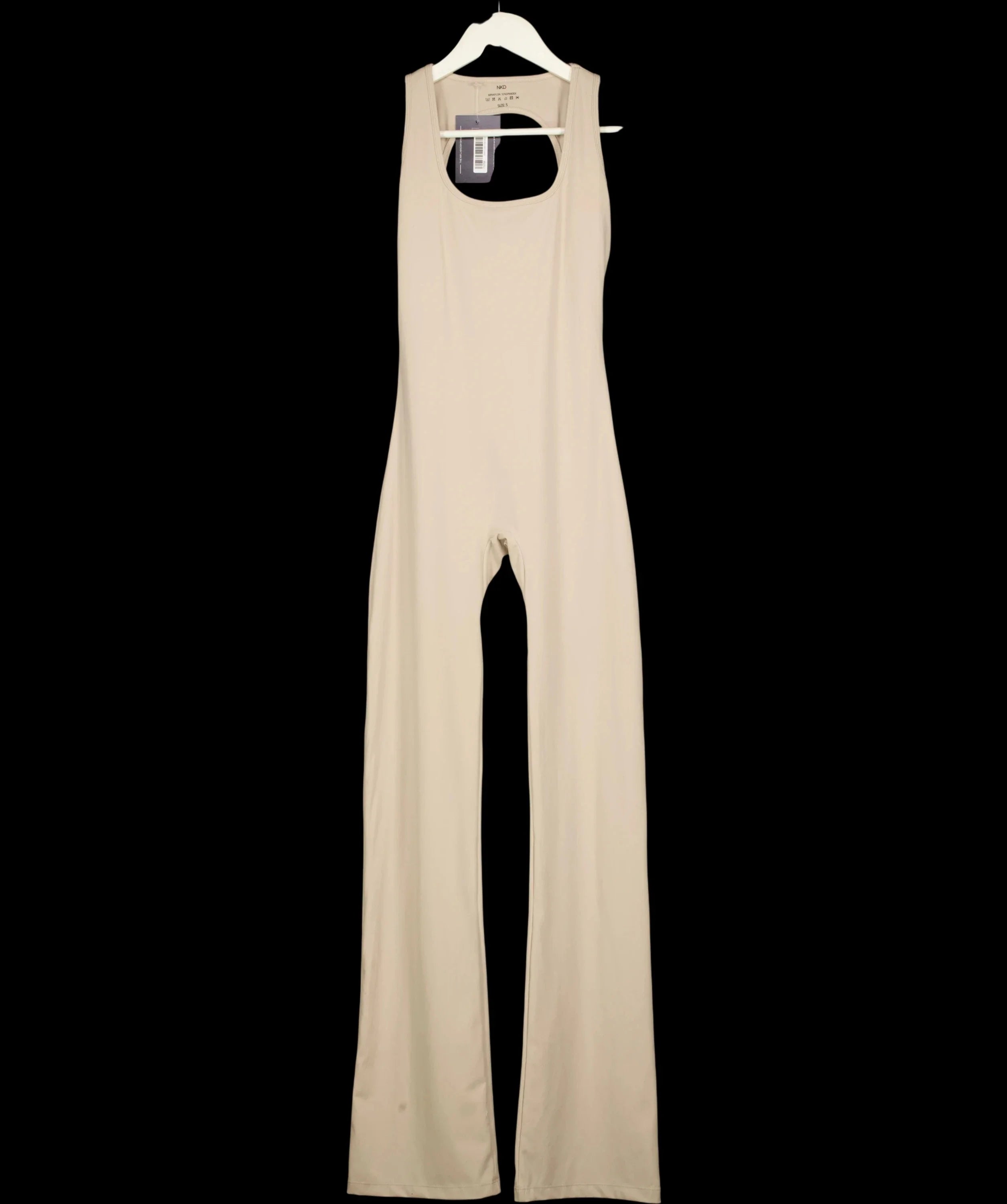 NKD Apparel Beige Cut-Out Back Flared Leg Jumpsuit Sand BEIGE, size UK S — care label