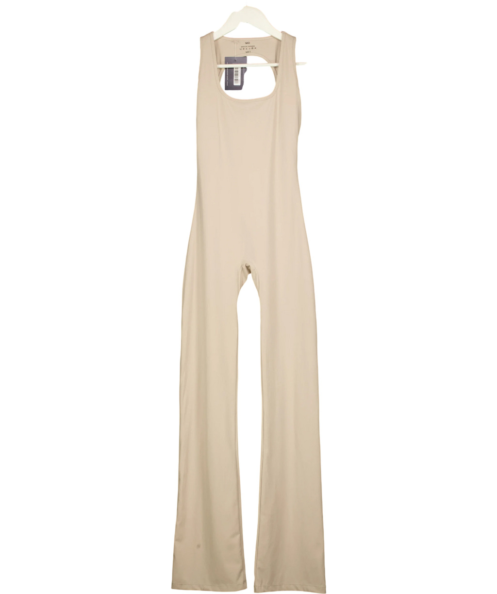 NKD Apparel Beige Cut-Out Back Flared Leg Jumpsuit Sand BEIGE, size UK S — front