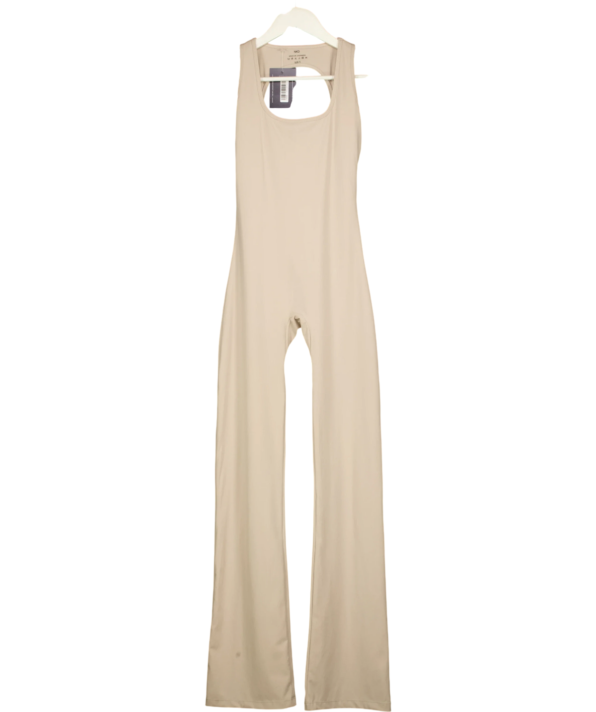NKD Apparel Beige Cut-Out Back Flared Leg Jumpsuit Sand BEIGE, size UK S — front