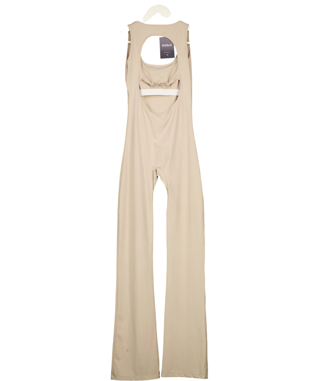 NKD Apparel Beige Cut-Out Back Flared Leg Jumpsuit Sand BEIGE, size UK S — back