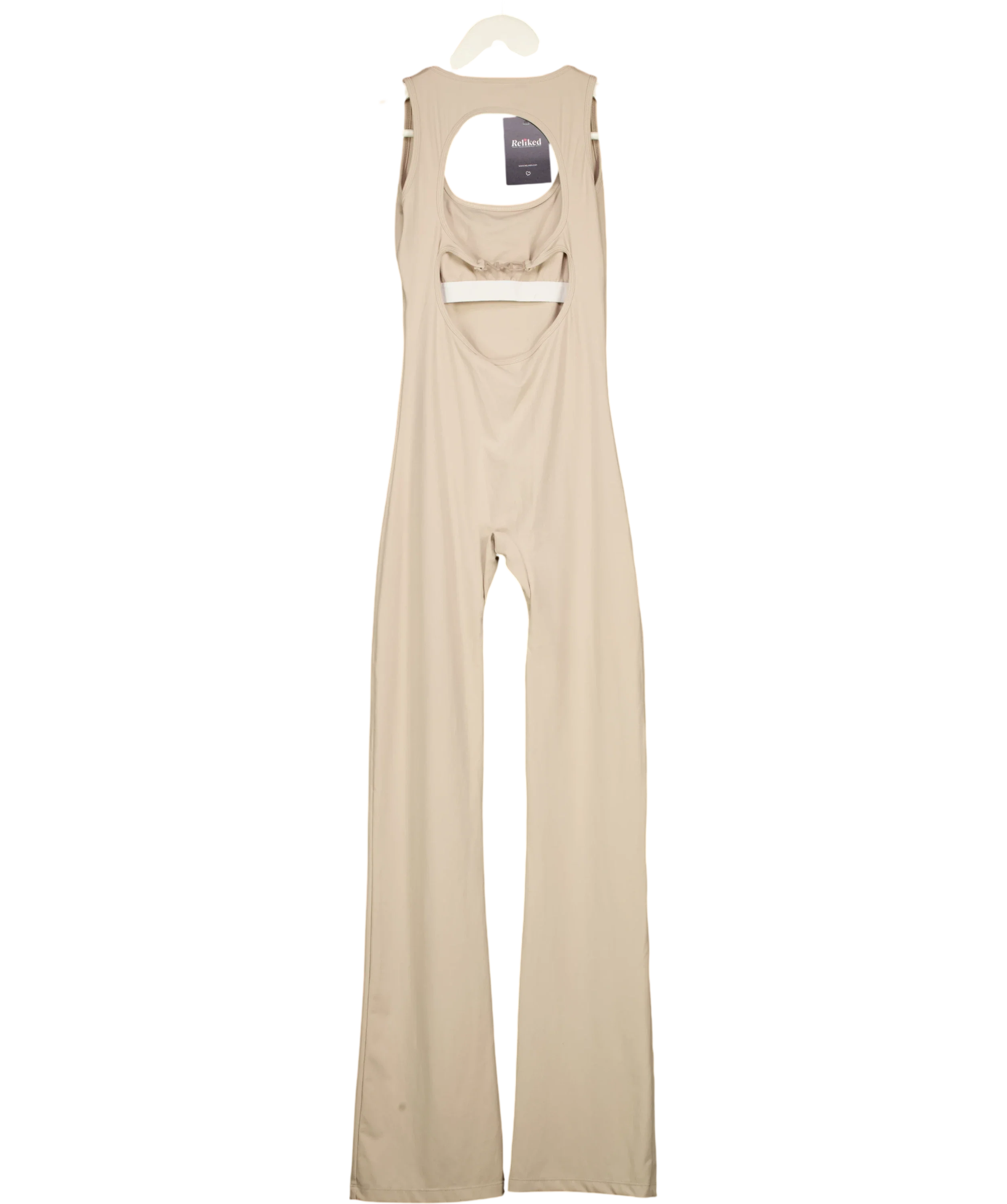 NKD Apparel Beige Cut-Out Back Flared Leg Jumpsuit Sand BEIGE, size UK S — back