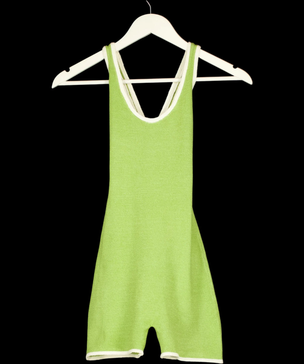 L'UNICO DESIGN Green Contrast Trim Knit Playsuit Green, size UK S — detail