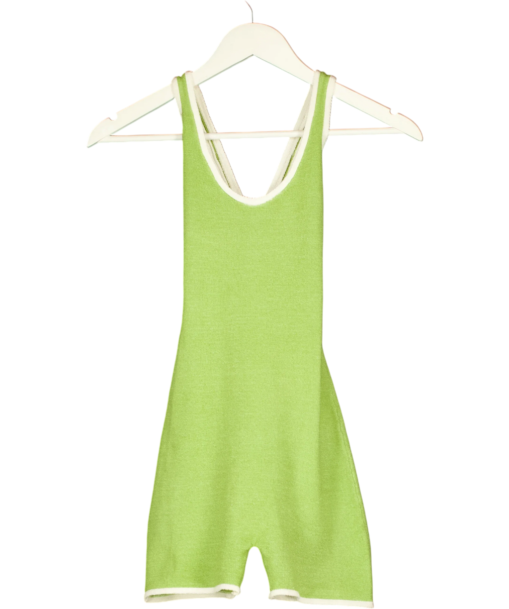 L'UNICO DESIGN Green Contrast Trim Knit Playsuit Green, size UK S — front