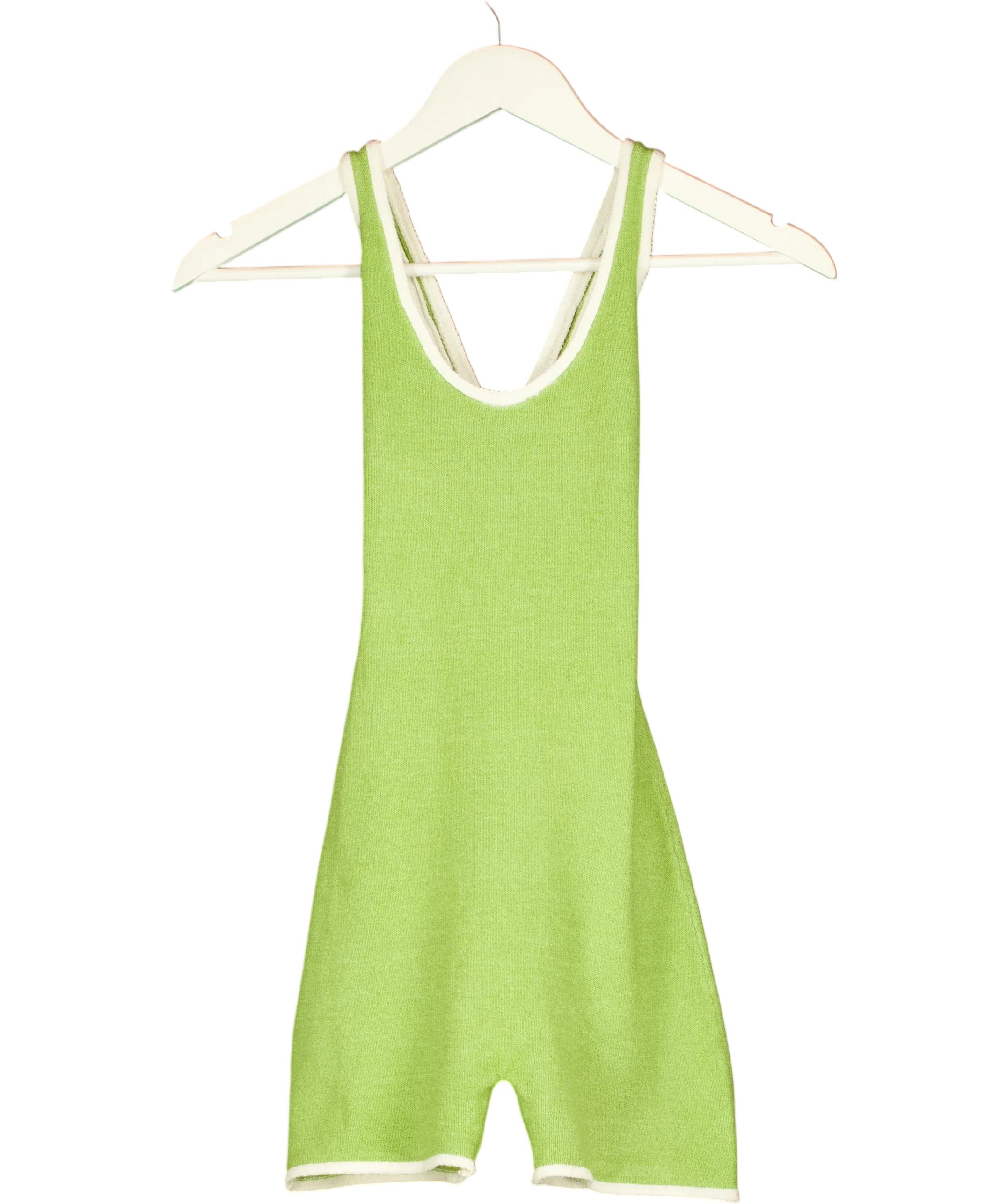 L'UNICO DESIGN Green Contrast Trim Knit Playsuit Green, size UK S — front