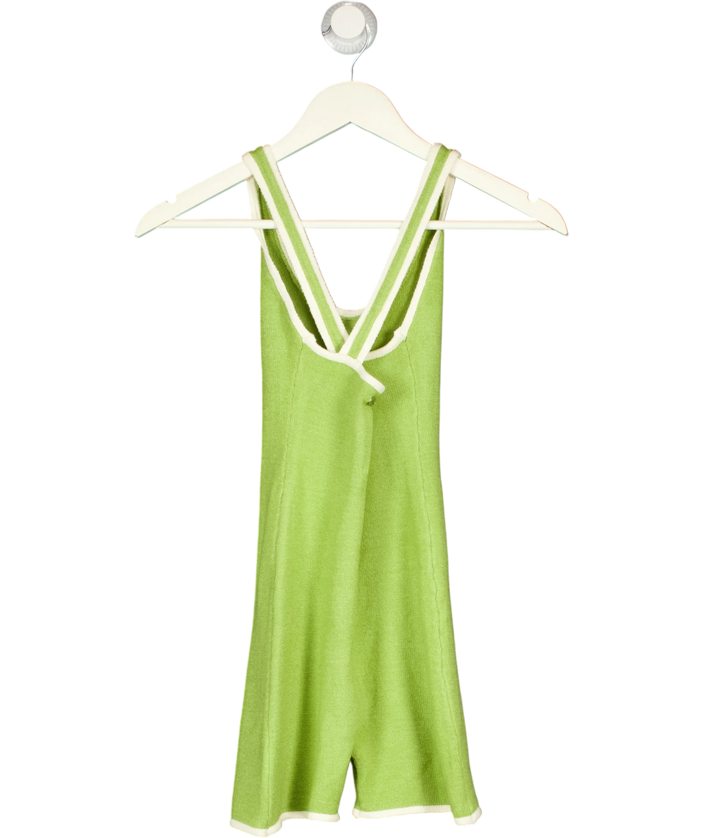L'UNICO DESIGN Green Contrast Trim Knit Playsuit Green, size UK S — back