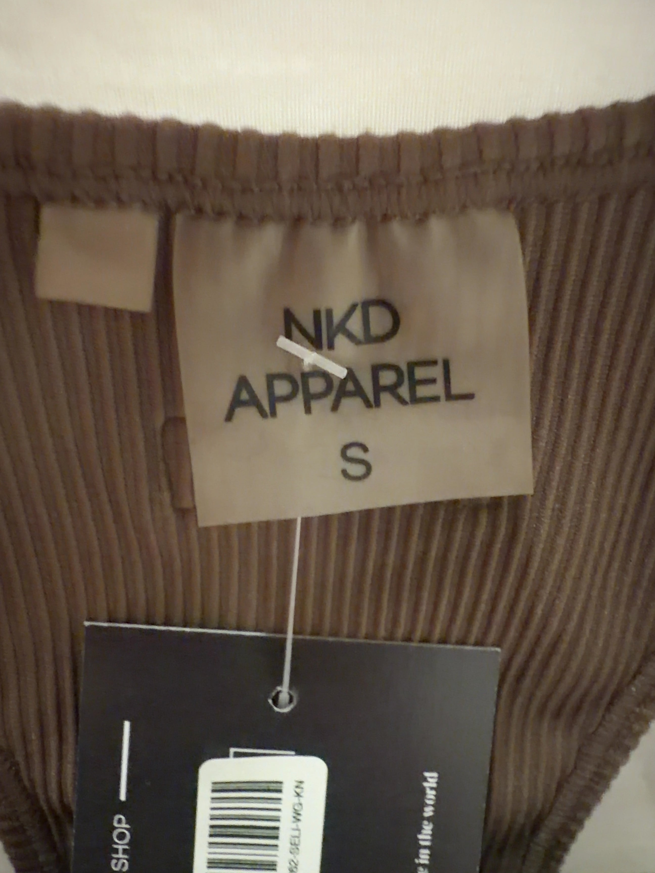 NKD Apparel Brown Brown Ribbed Square Neck Jumpsuit, size UK S — label