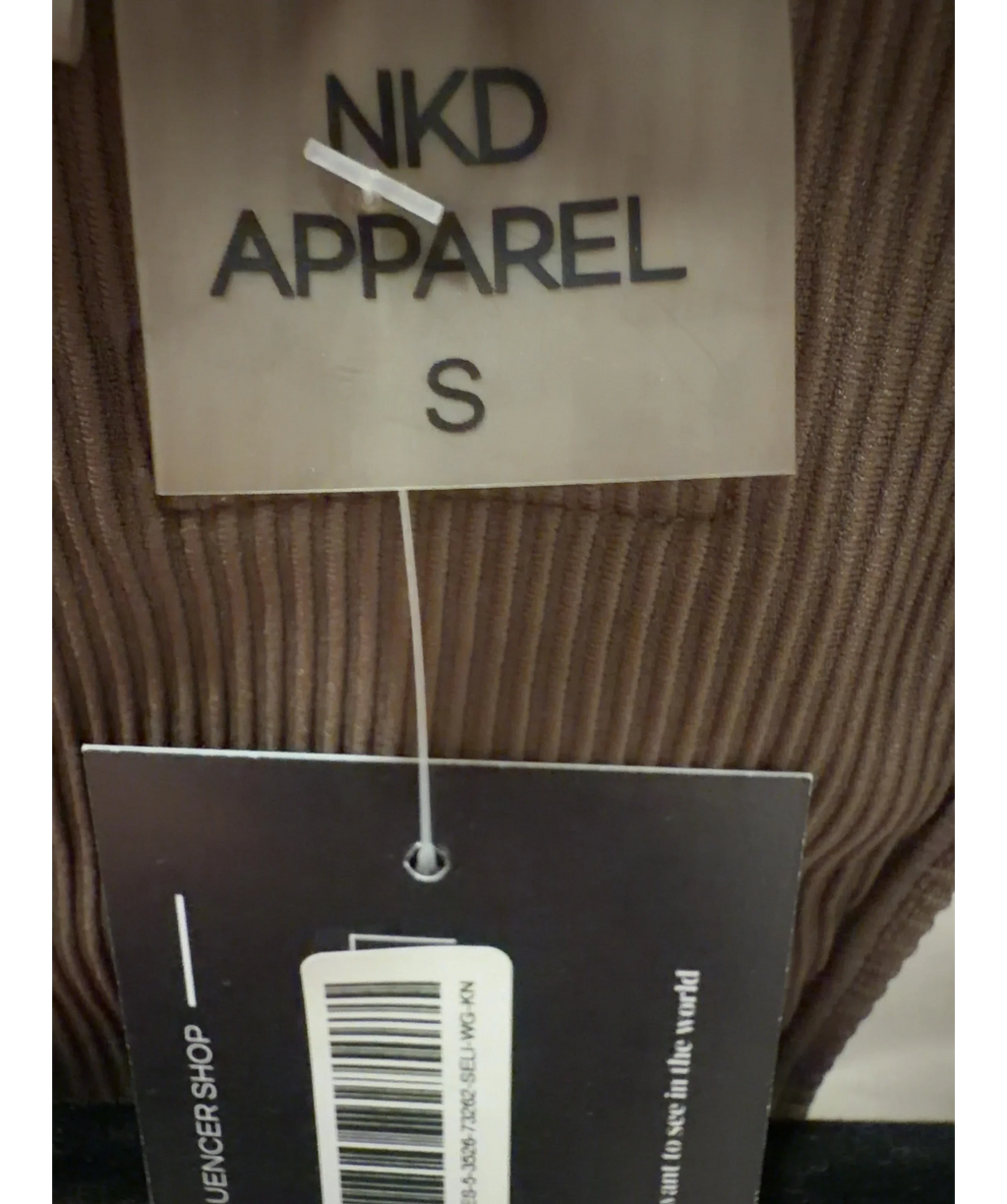 NKD Apparel Brown Ribbed Square Neck Jumpsuit UK S — Size