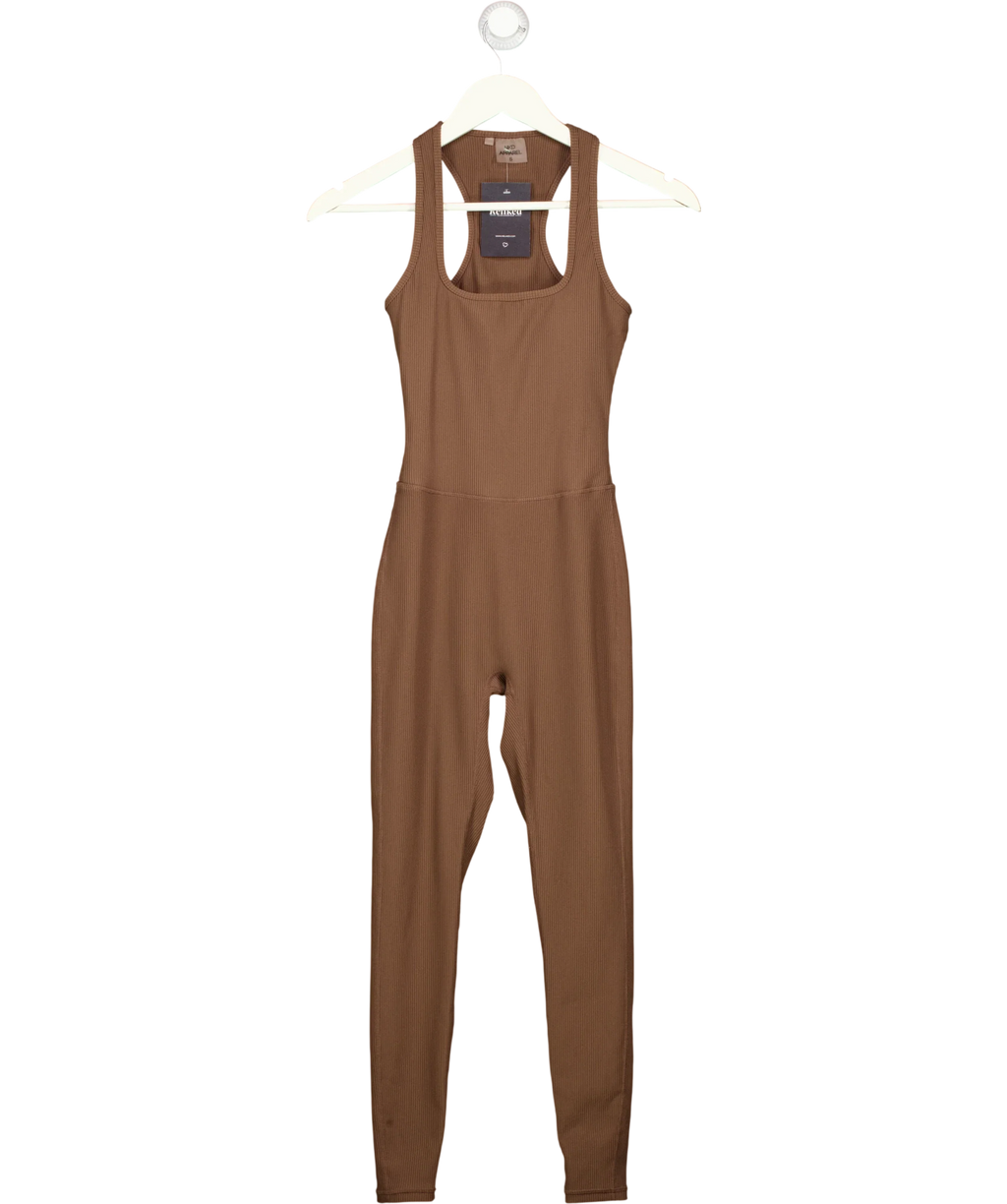 NKD Apparel Brown Brown Ribbed Square Neck Jumpsuit, size UK S — front