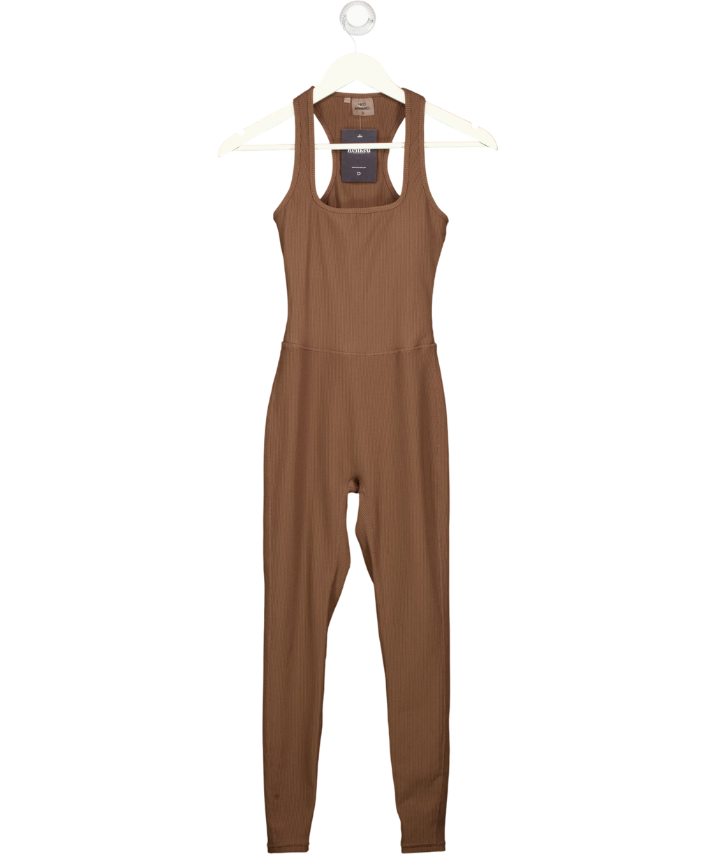 NKD Apparel Brown Brown Ribbed Square Neck Jumpsuit, size UK S — front