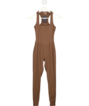 NKD Apparel Brown Ribbed Square Neck Jumpsuit UK S