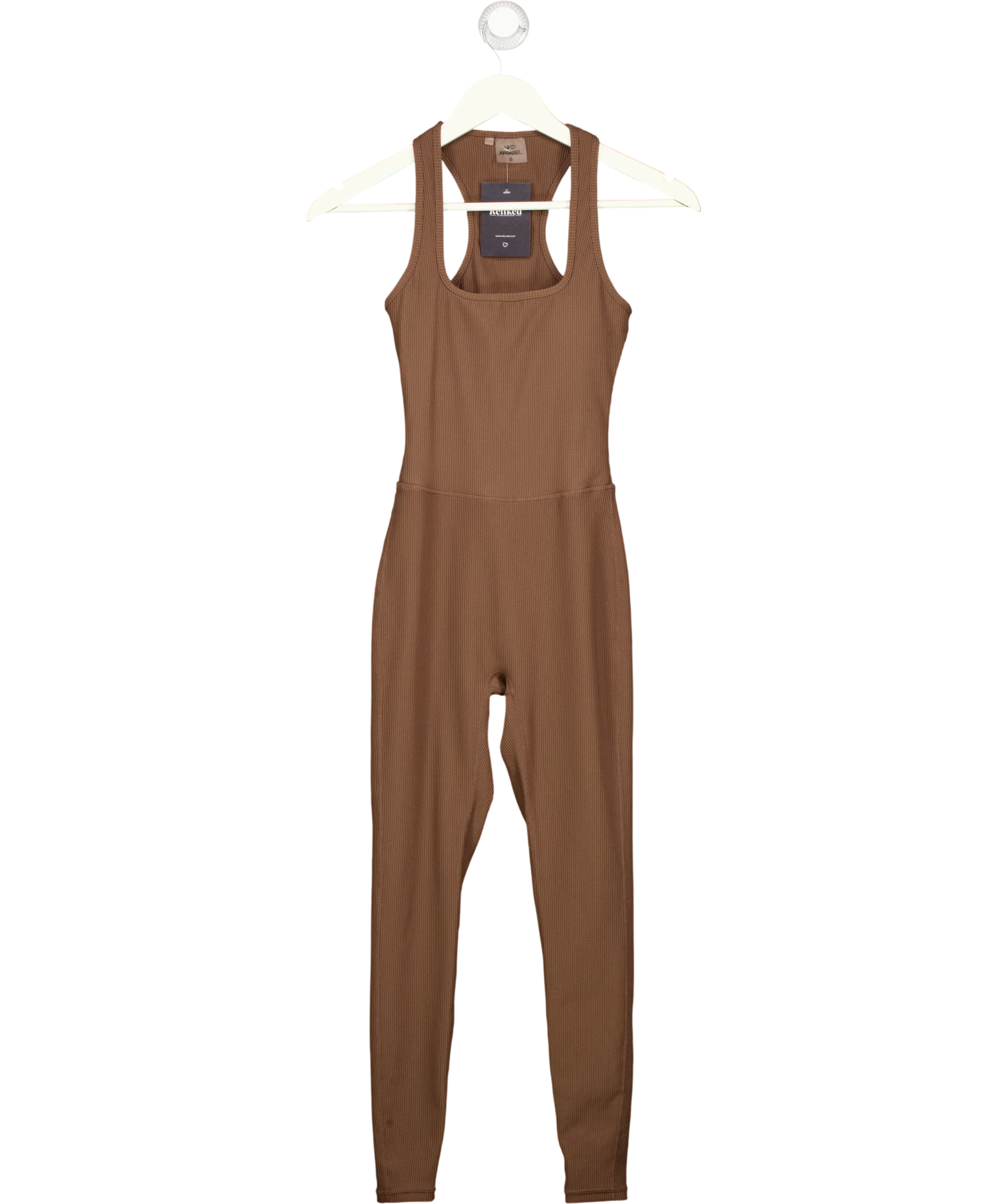 NKD Apparel Brown Brown Ribbed Square Neck Jumpsuit, size UK S — front