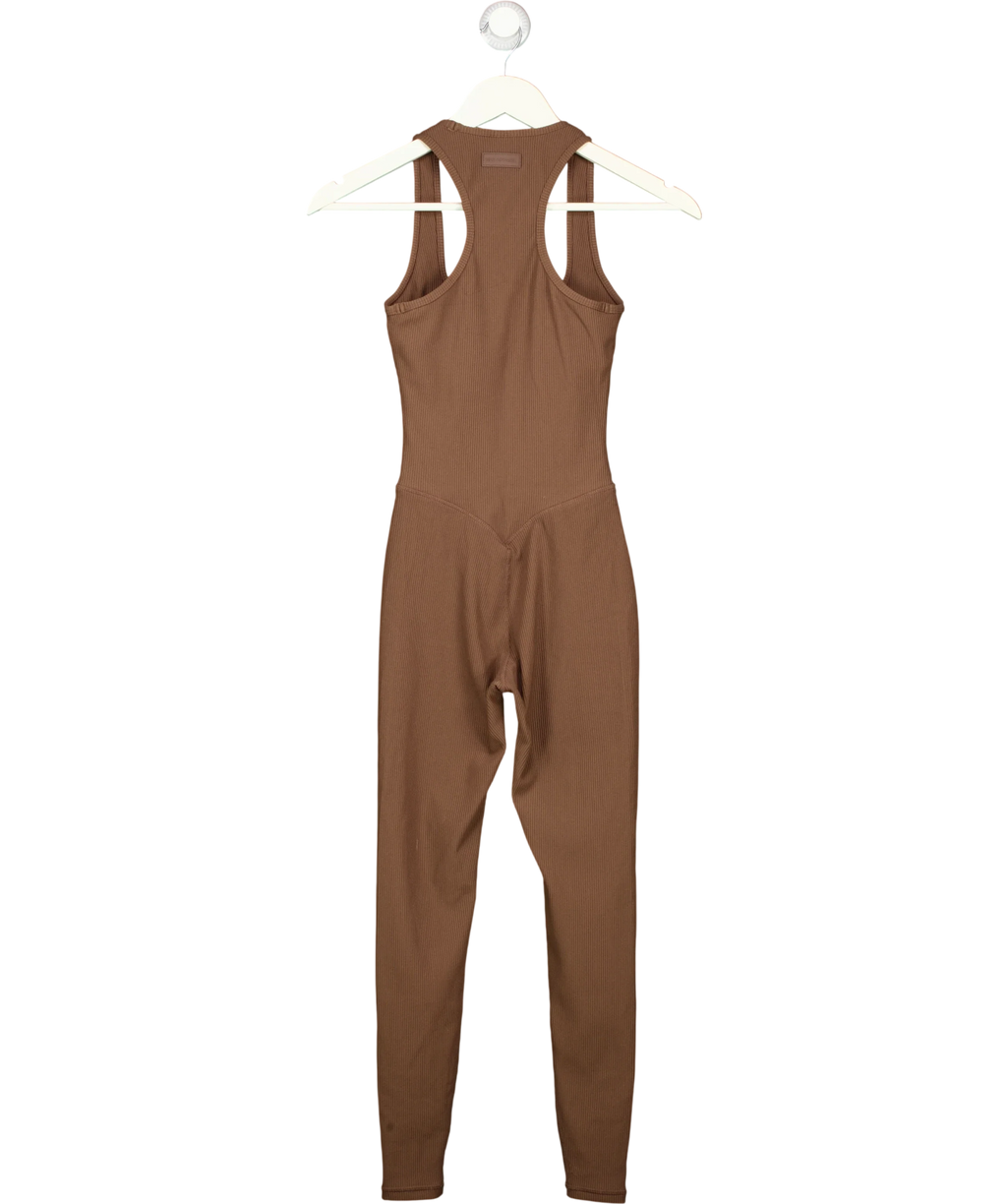 NKD Apparel Brown Brown Ribbed Square Neck Jumpsuit, size UK S — back