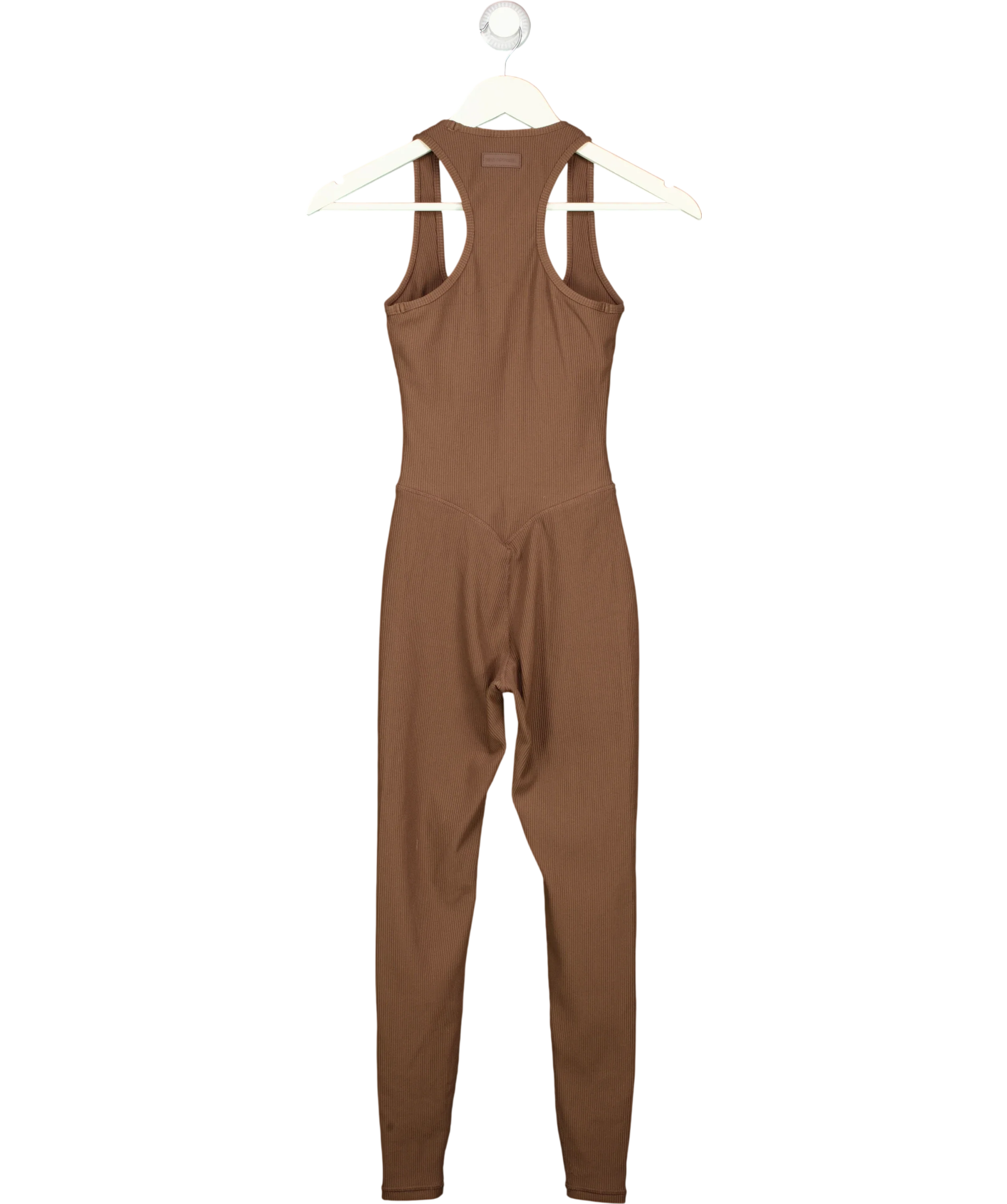 NKD Apparel Brown Brown Ribbed Square Neck Jumpsuit, size UK S — back