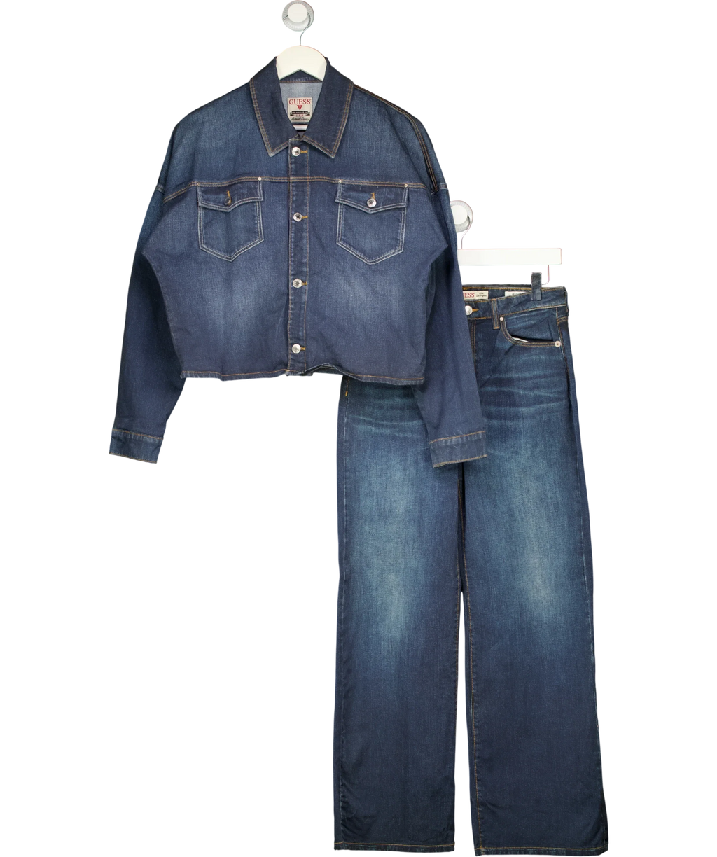 Guess Blue Eco Western Denim Shacket & HIGH RISE WIDE LEG JEANS, size UK S — front