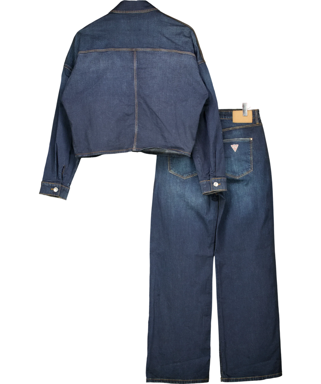 Guess Blue Eco Western Denim Shacket & HIGH RISE WIDE LEG JEANS, size UK S — back