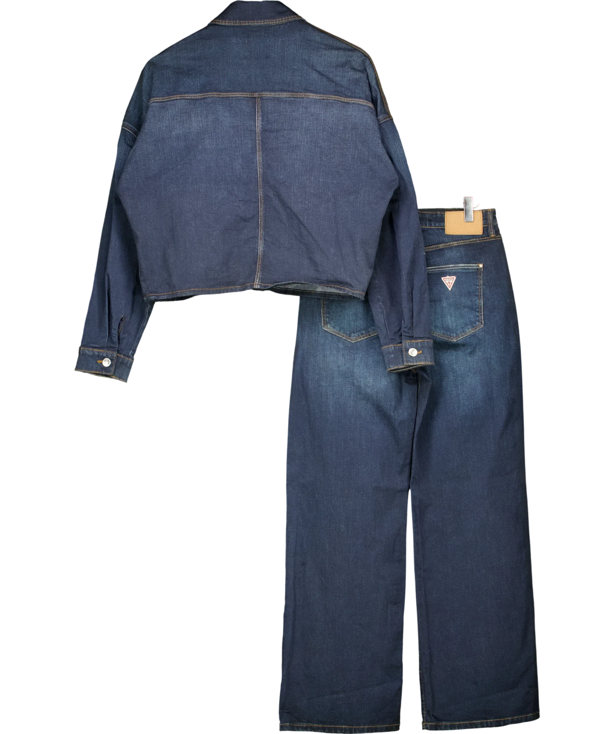 Guess Blue Eco Western Denim Shacket & HIGH RISE WIDE LEG JEANS, size UK S — back