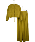 ZARA Green ZW Collection 2-piece Olive Green Linen Blend Suit Set, size UK XS — front