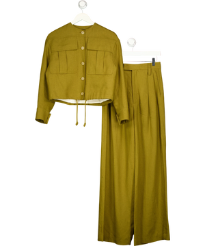 ZARA Zw Collection 2-piece Olive Green Linen Blend Suit Set UK XS