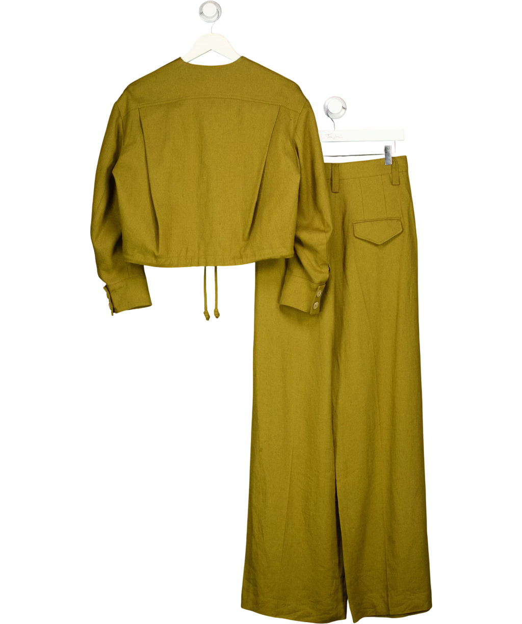 ZARA Green ZW Collection 2-piece Olive Green Linen Blend Suit Set, size UK XS — back