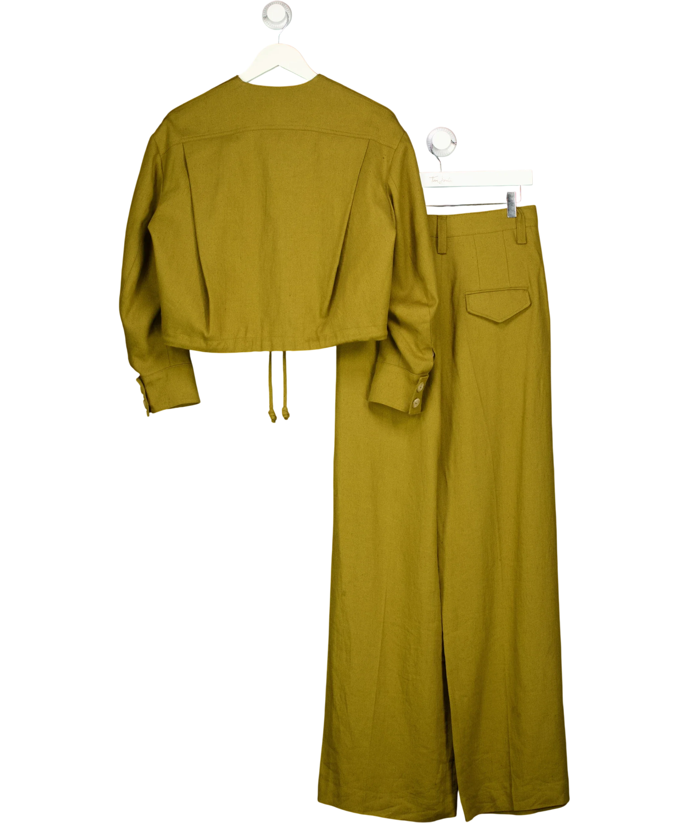 ZARA Green ZW Collection 2-piece Olive Green Linen Blend Suit Set, size UK XS — back