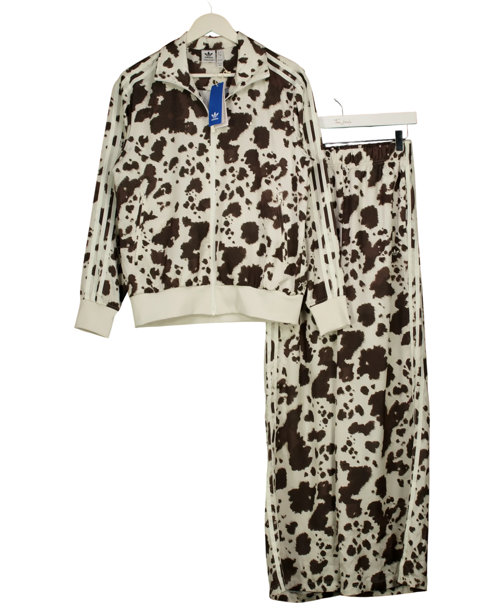 adidas Cream Cow Print Satin Tracksuit Set CREAM / Brown, size UK S — front