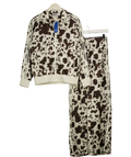 adidas Cream Cow Print Satin Tracksuit Set CREAM / Brown, size UK S — front