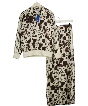 ADIDAS ORIGINALS 2-PIECE  Cow Print Satin Tracksuit Set CREAM /Brown