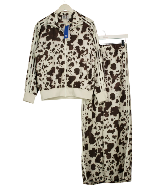 adidas Cream Cow Print Satin Tracksuit Set CREAM / Brown, size UK S — front
