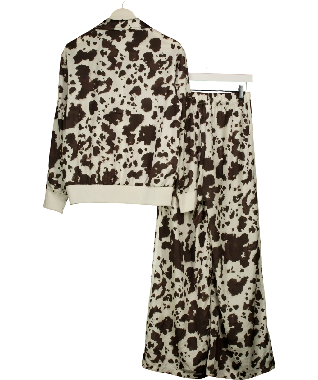 adidas Cream Cow Print Satin Tracksuit Set CREAM / Brown, size UK S — back