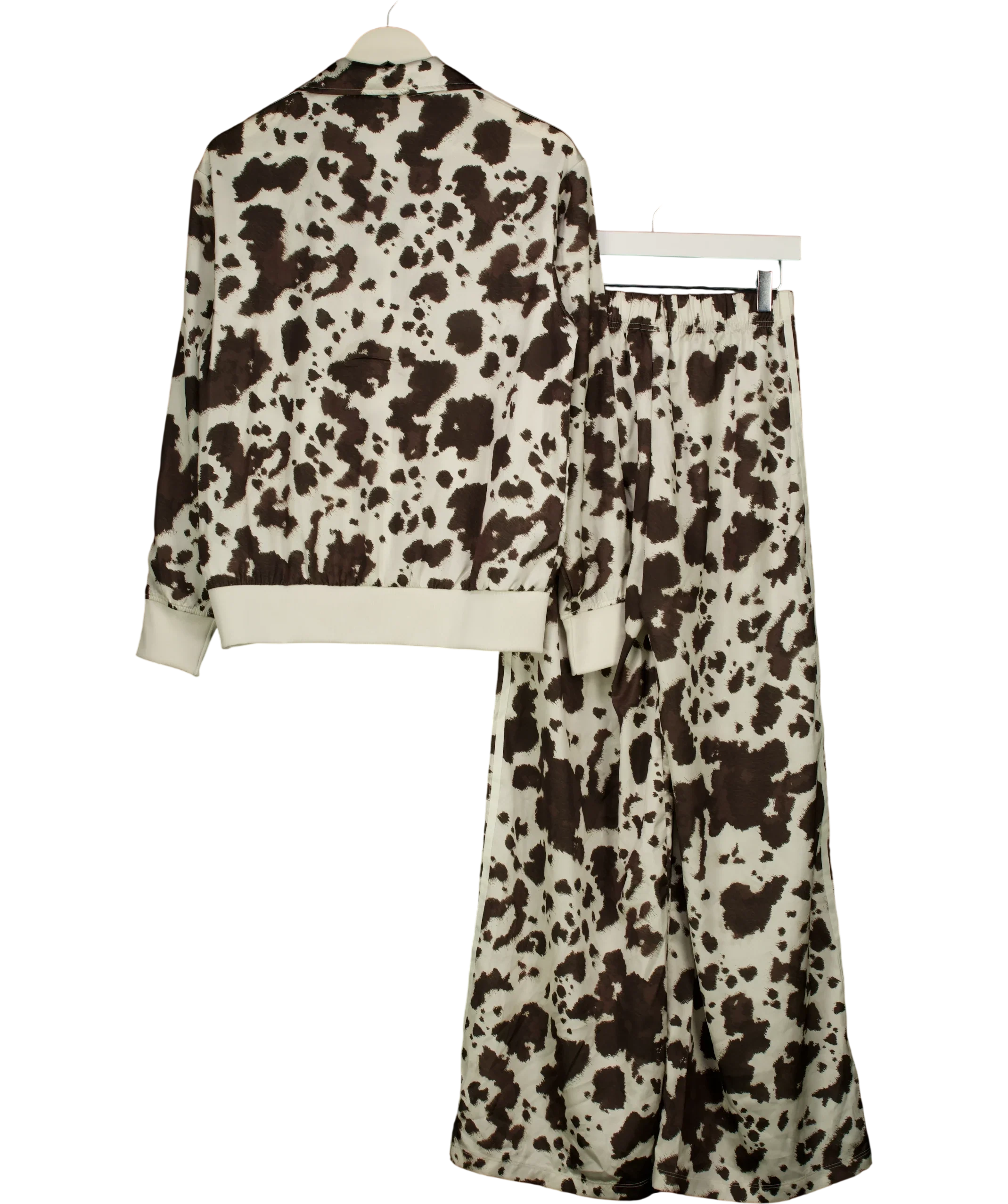 adidas Cream Cow Print Satin Tracksuit Set CREAM / Brown, size UK S — back