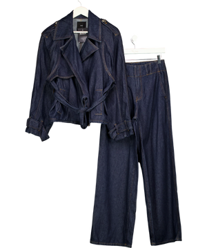MANGO  Short Denim Trench Coat & Wide Leg Trousers Set UK S