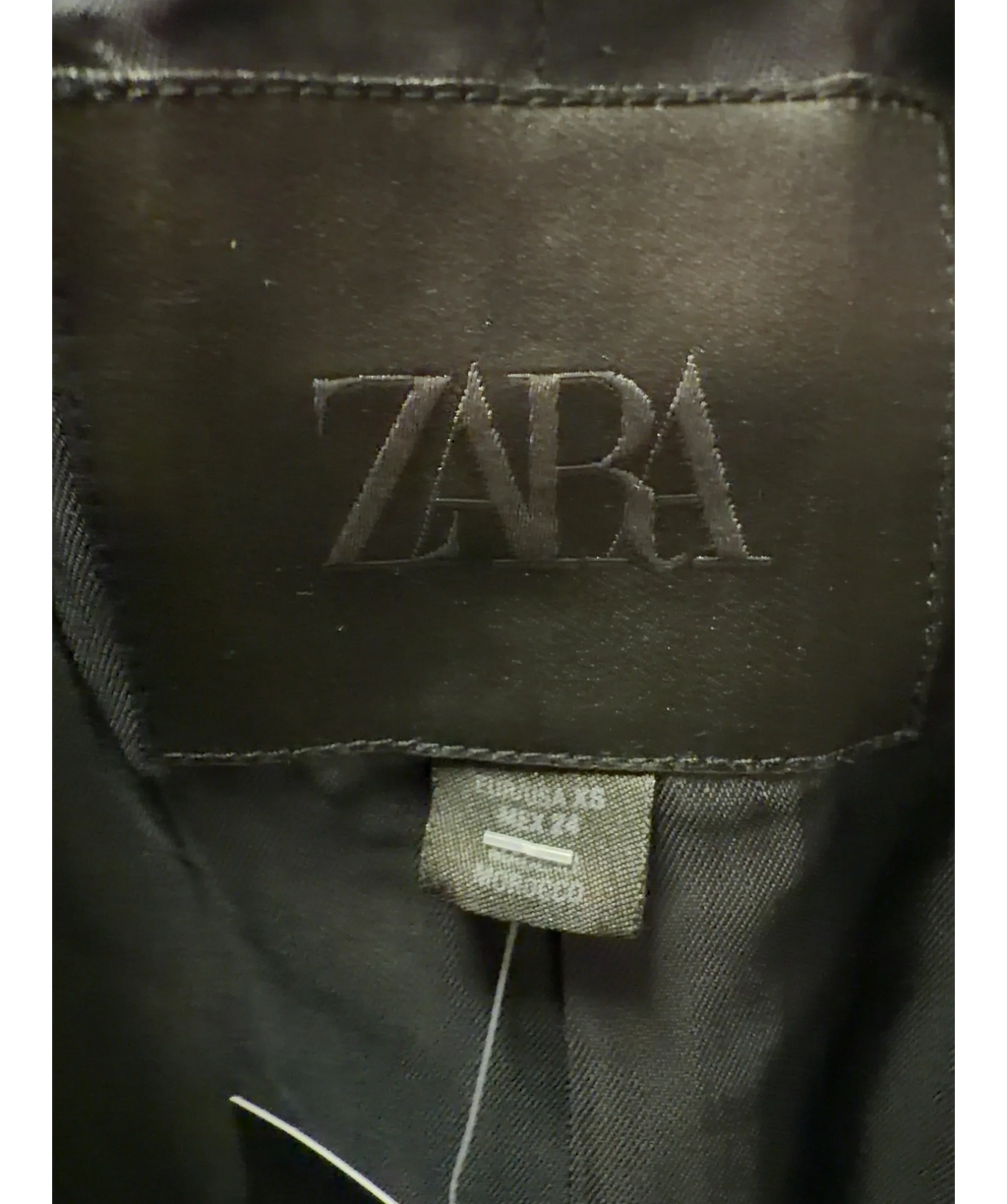 ZARA Blue Collection Striped Linen Blend Jacket & Trousers Set Navy Blue, size UK XS — detail