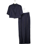ZARA Blue Collection Striped Linen Blend Jacket & Trousers Set Navy Blue, size UK XS — front