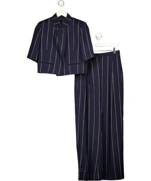 ZARA Collection Striped Linen Blend Jacket & Trousers Set Navy Blue UK XS
