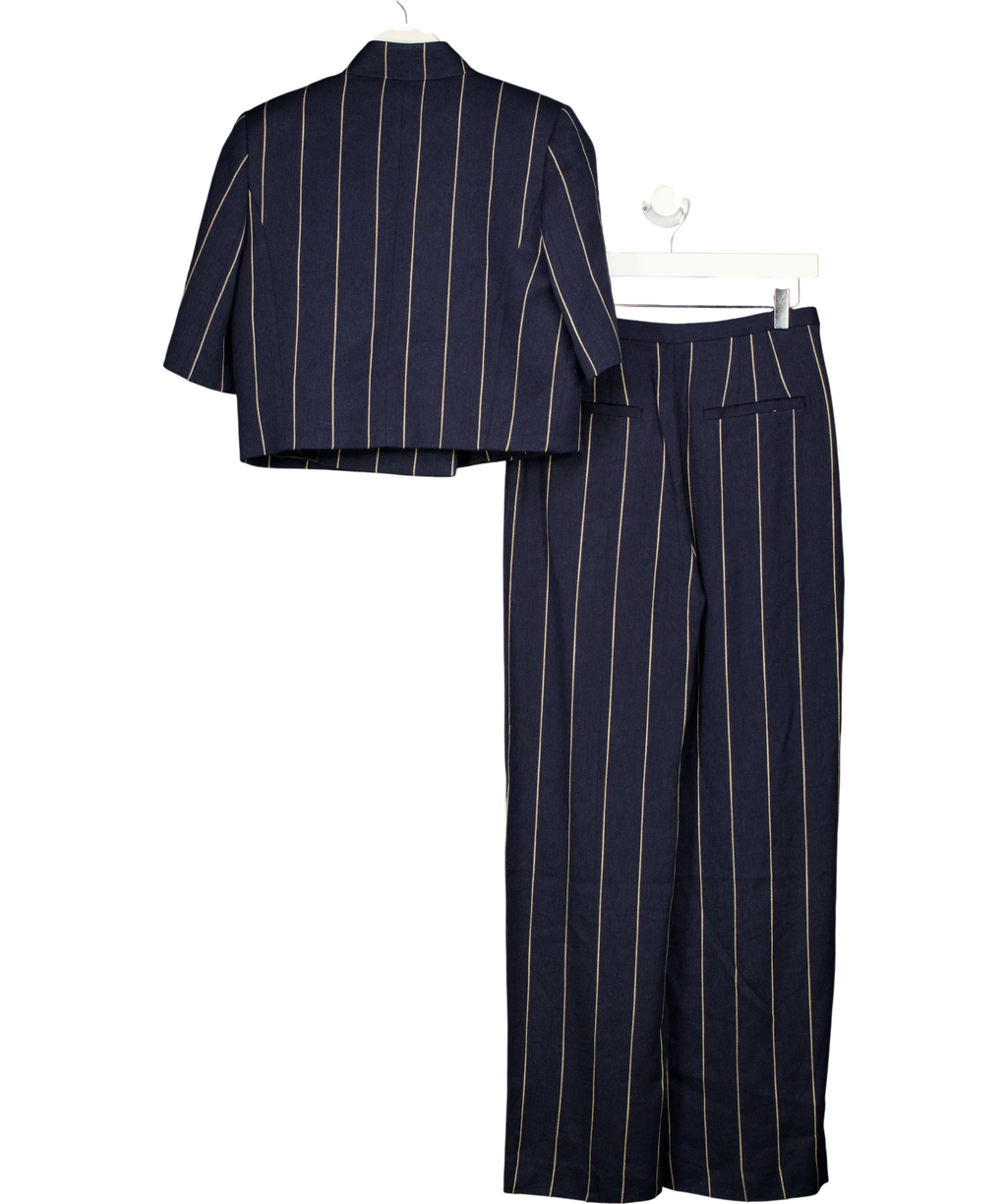 ZARA Blue Collection Striped Linen Blend Jacket & Trousers Set Navy Blue, size UK XS — back