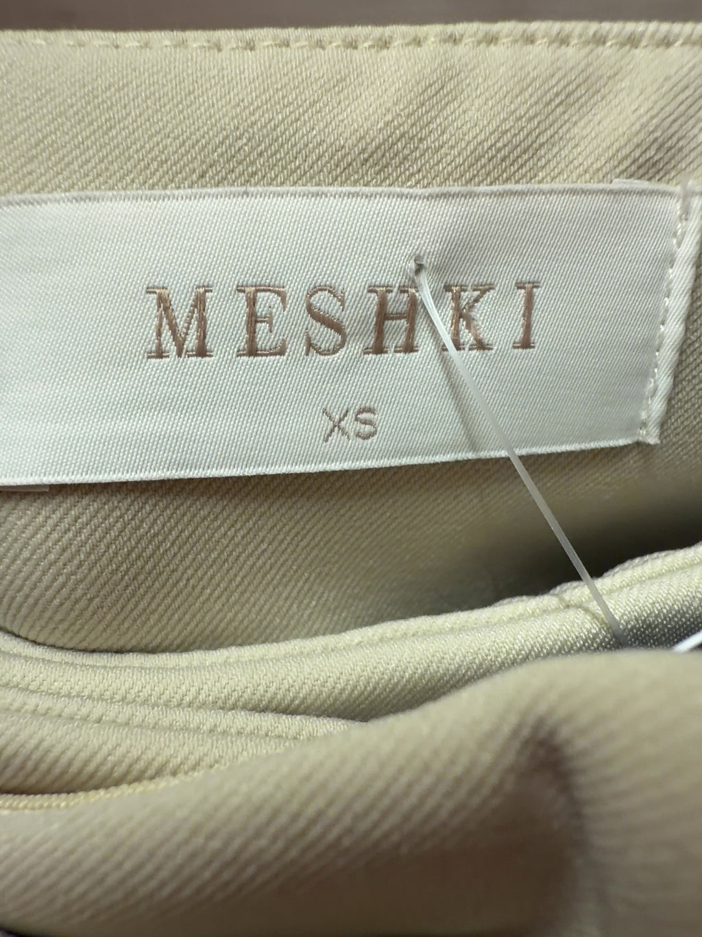 Meshki Beige Cream Strapless Top and Wide Leg Trousers Suit Set, size UK XS — detail