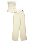 Meshki Beige Cream Strapless Top and Wide Leg Trousers Suit Set, size UK XS — front