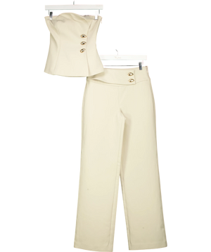 Meshki Beige Cream Strapless Top And Wide Leg Trousers Suit Set UK XS