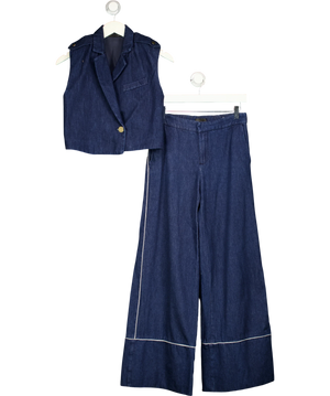 Blue Denim waistcoat top and wide leg trouser set UK XS