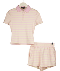 Wandrdoll Pink Frankie Stripe Polo Top & Shorts Co-Ord Set Pink & Lemon Frankie Stripe Polo Top & Shorts Co-Ord Set… — front