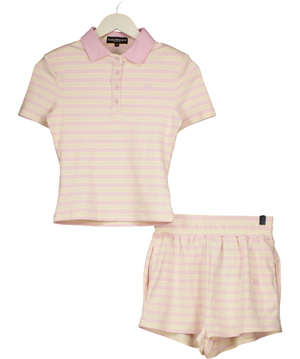 Wandrdoll Frankie Stripe Polo Top & Shorts Co-ord Set Pink & Lemon Frankie Stripe Polo Top & Shorts Co-ord Set Pink & Lemon UK XS