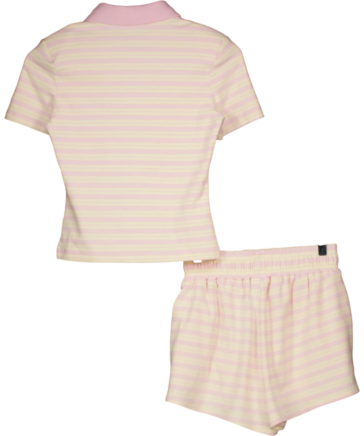 Wandrdoll Pink Frankie Stripe Polo Top & Shorts Co-Ord Set Pink & Lemon Frankie Stripe Polo Top & Shorts Co-Ord Set P… — back