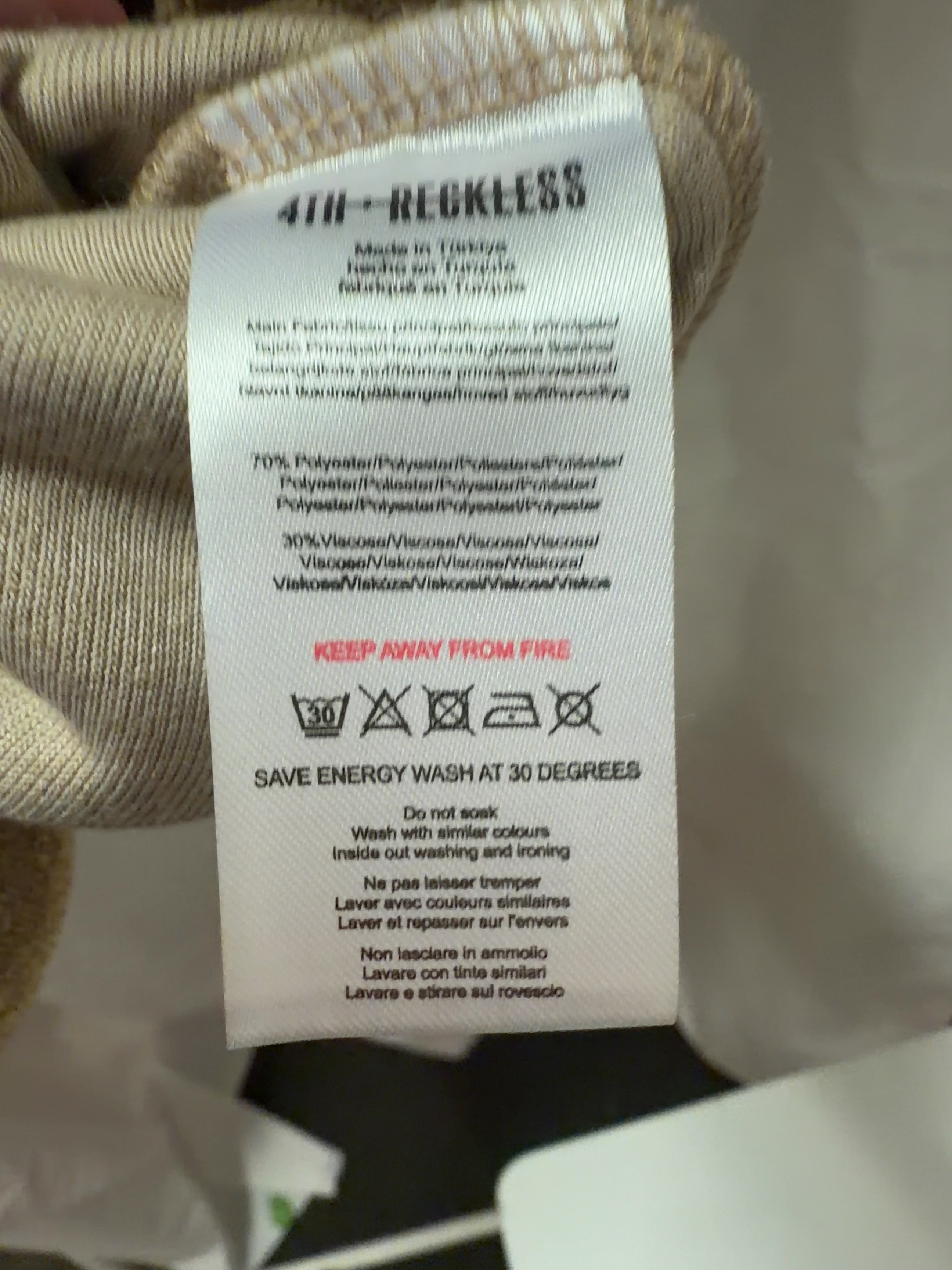 4th & Reckless Beige Zita Camel Towelling Polo and Shorts Co-Ord Set, size UK S — label
