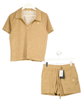 4th & Reckless Beige Zita Camel Towelling Polo and Shorts Co-Ord Set, size UK S — front
