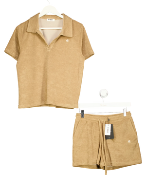 4th & Reckless Beige Zita Camel Towelling Polo And Shorts Co-ord Set UK S