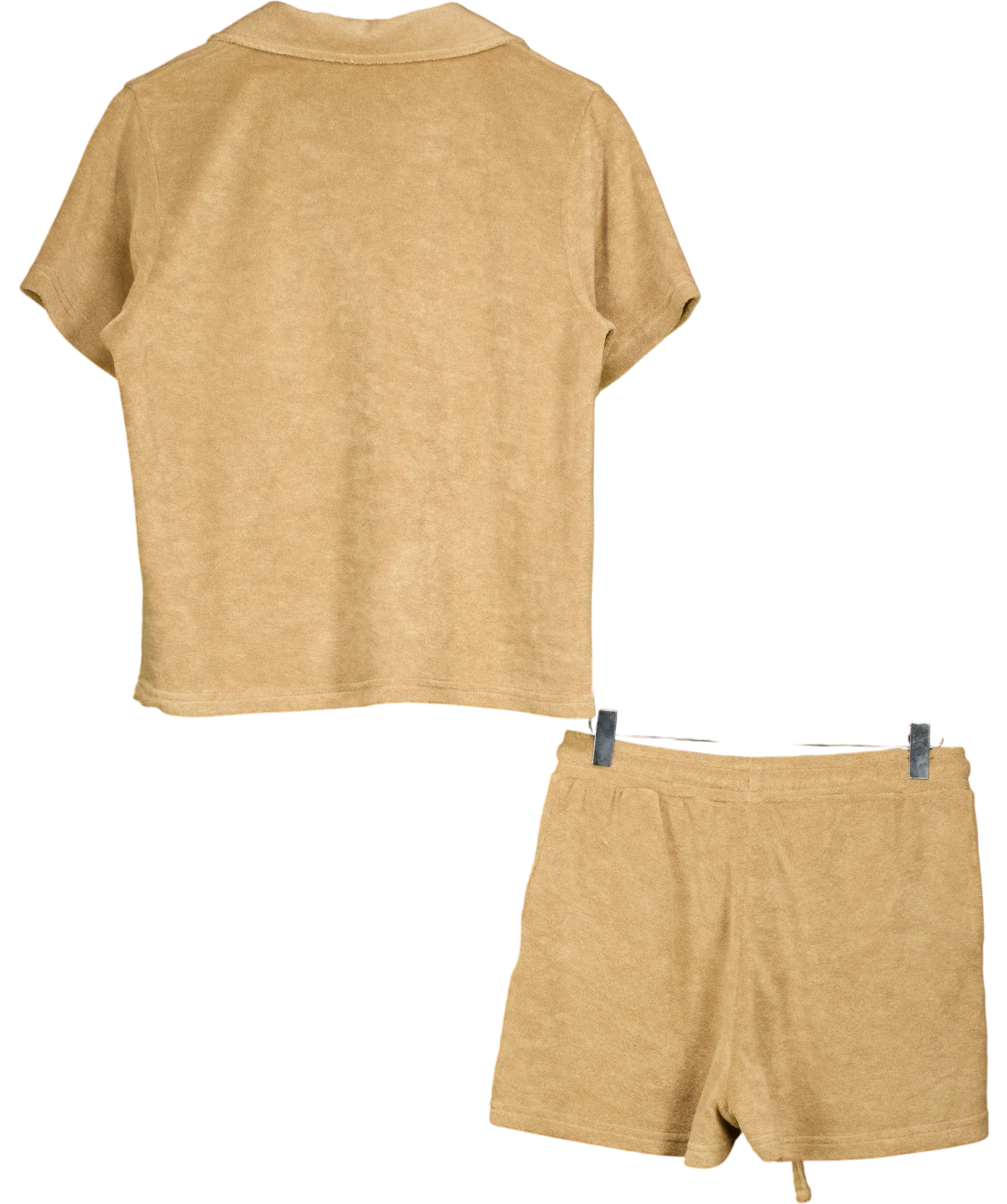 4th & Reckless Beige Zita Camel Towelling Polo and Shorts Co-Ord Set, size UK S — back